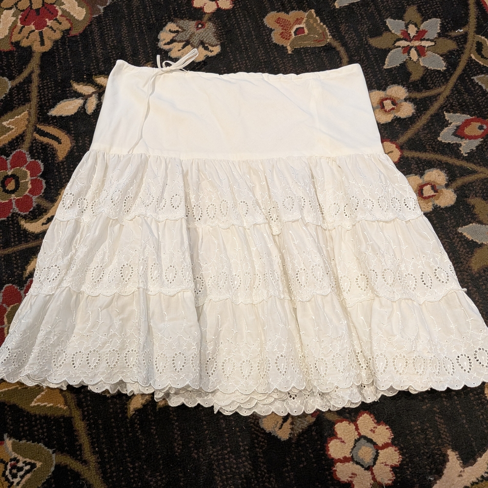 Lucky Brand White Eyelet Tiered Skirt